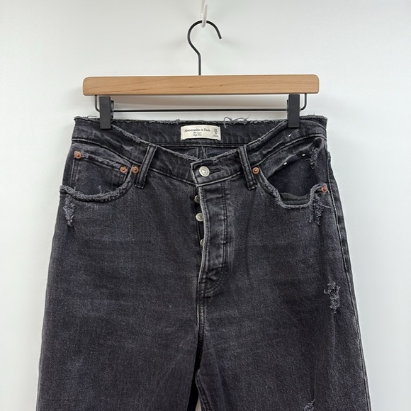 Abercrombie & Fitch The Dad High Rise Straight Jeans Black Distressed Denim 29 - Picture 3 of 8